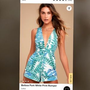 Lulu’s tropical print, deep v-neck, open back romper, size Small